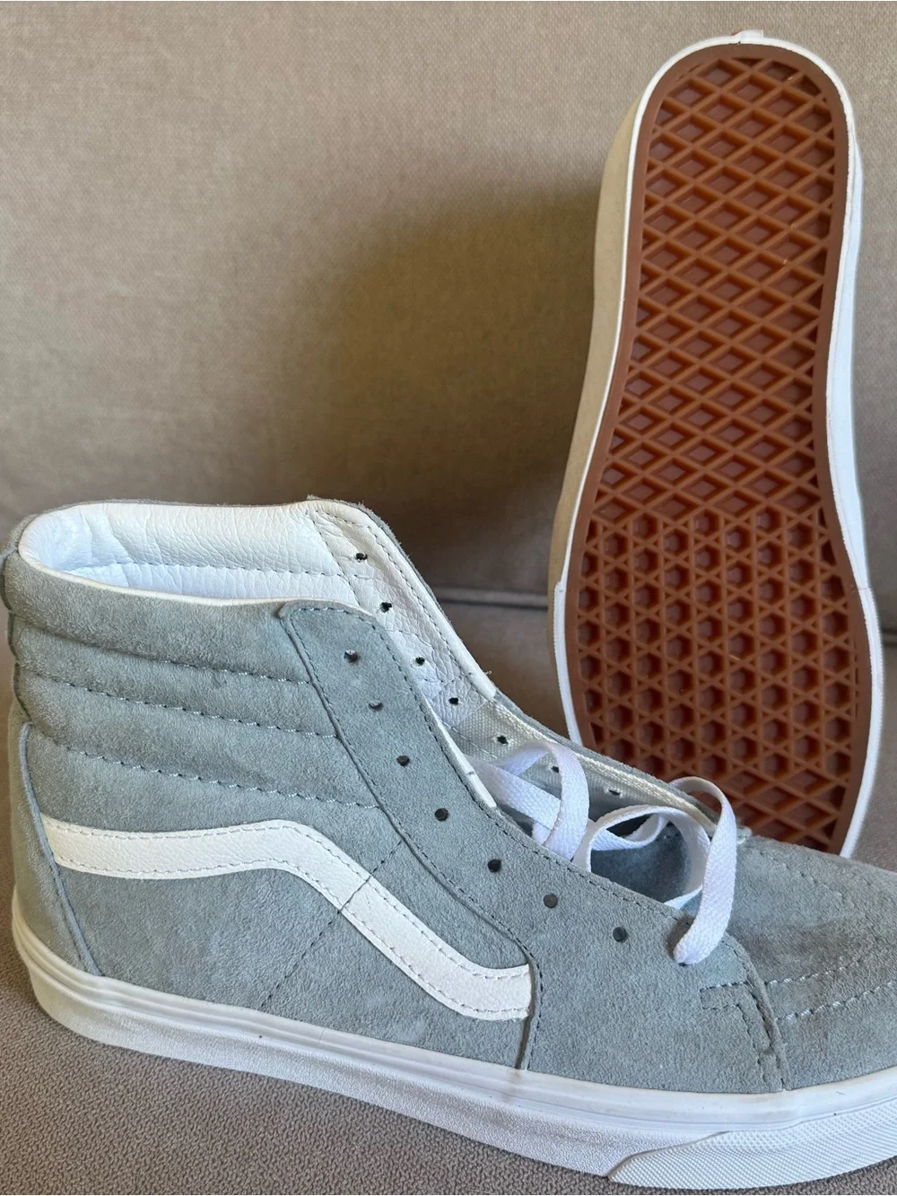 Vans Sk8-Hi Suede High-Top Sneakers in Light Gray/White